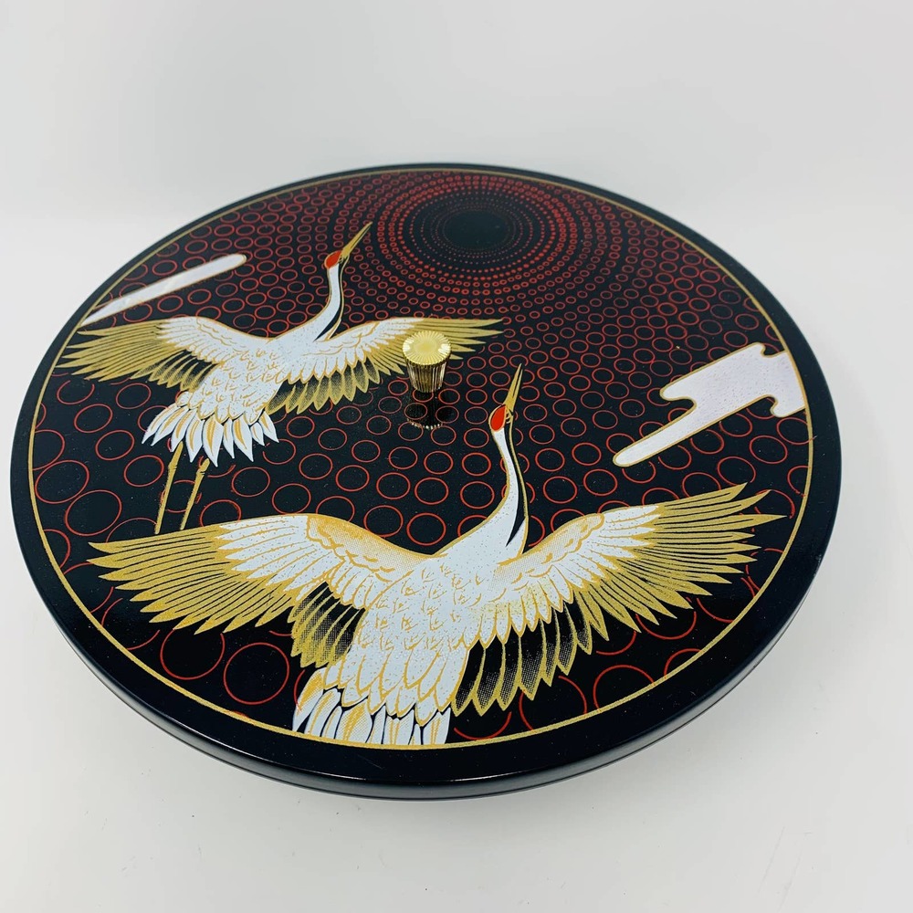 Japanese Traditional Tea Caddy W/Compartments Resin Black Two Flying Egret Birds